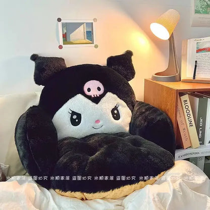 Kawaii Cinnamoroll Big Size Cute Plush Half Surrounded Black Kuromi Cushion Backrest Dormitory Office Non-Slip Chair Cushion