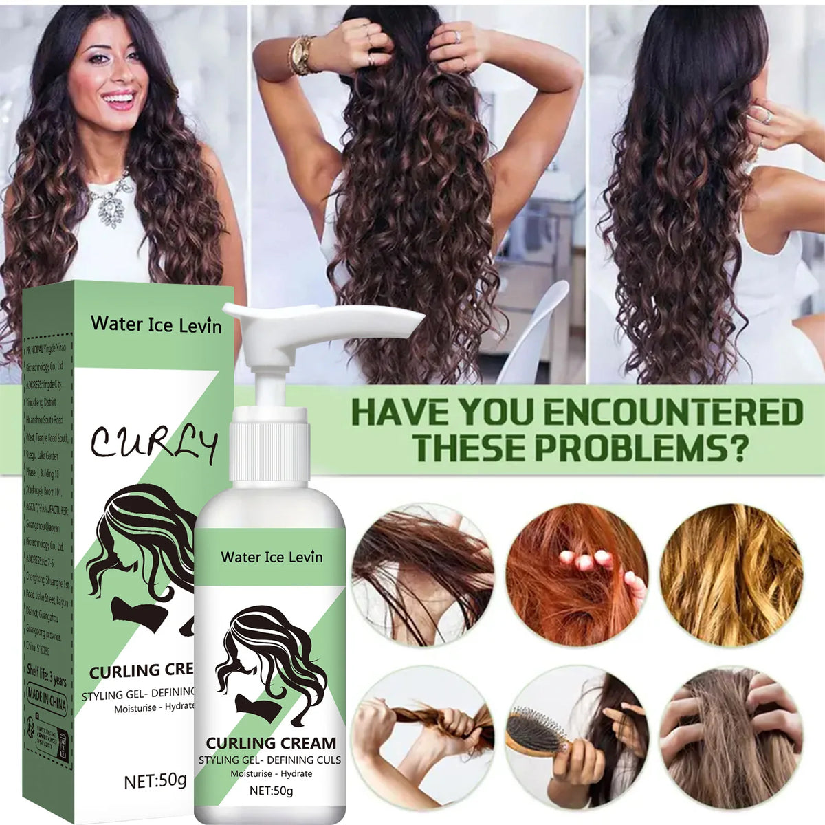 Water Ice Levin Curling Cream: Your Answer to Dry, Unruly Hair. Transform Frizz into Defined, Hydrated, and Bouncy Curls.