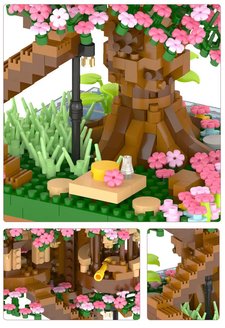 Cherry Bonsai Tree Building Blocks Set DIY Sakura Blossom Plants Bricks with Light Treehouse Model Romantic Gift for Girlfriend