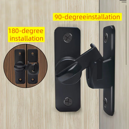 Anti-Theft Door Lock - 90°/180° Adjustable Sliding Pin, Keyless Entry Heavy-Duty Black Easy Install for Home Office Hotel Garage