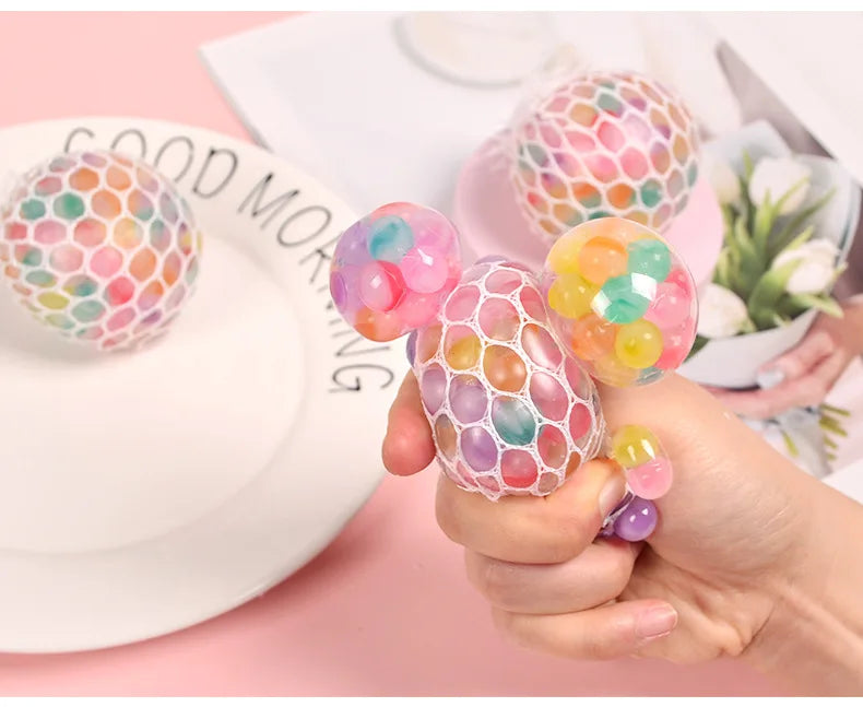 The Rainbow Bead Pressure Reducing Ball Squishy Fidget Toys Funny Stress Reliever Reduce Pressure Prop for Childrens and Adults