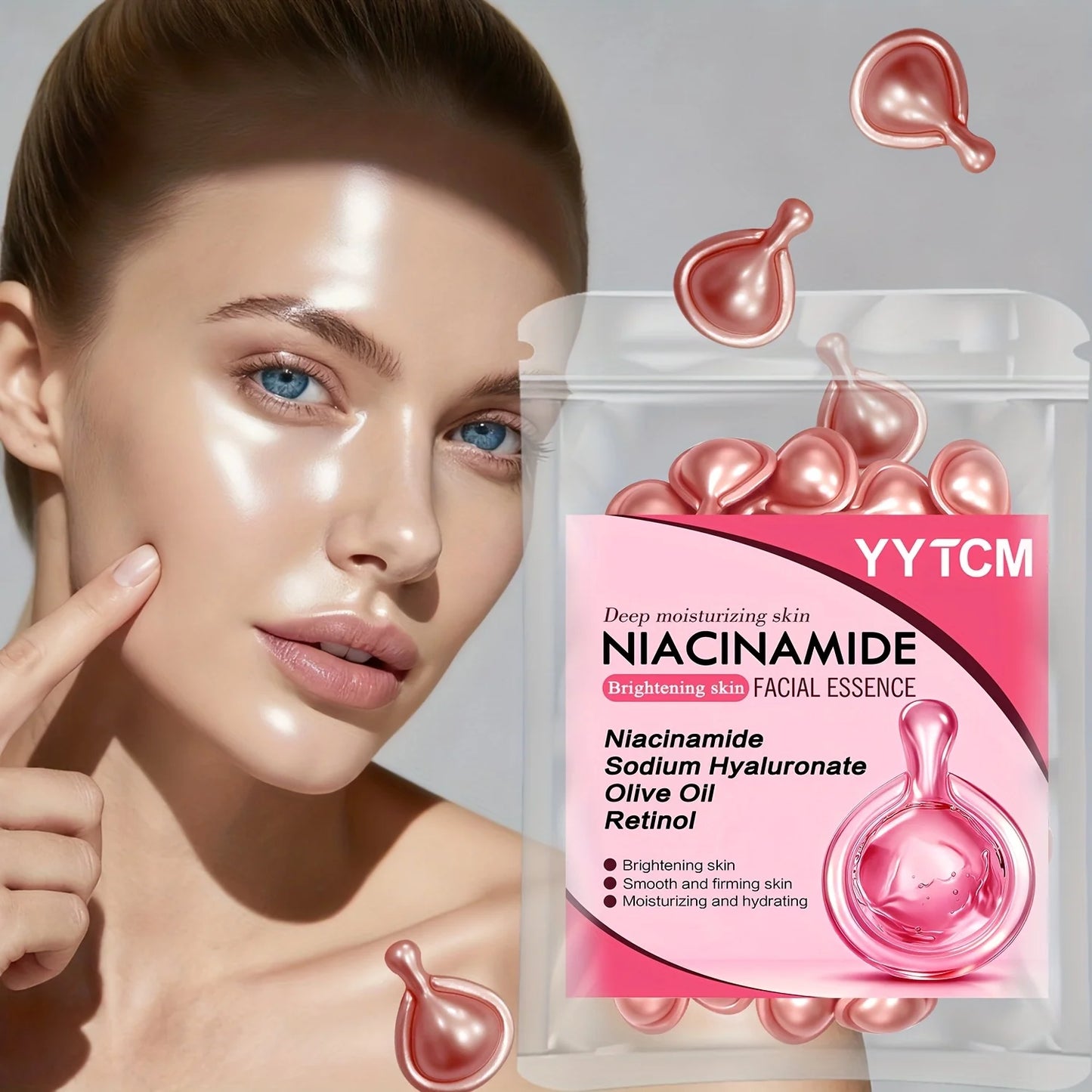 Niacinamide Facial Essence Capsules, Containing Retinol, Olive Fruit Oil, Gardenia Extract, Brighten Skin Tone, Moisturize and Hydrate, and Smooth and Soften Skin (0.5Gx30 Capsules)/Bag-1 Bag
