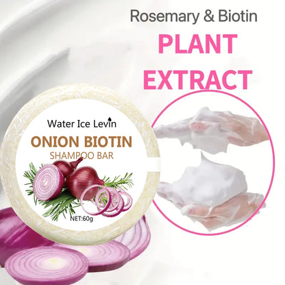 60g Onion Biotin Shampoo Bar for Scalp and Hair Care, Moisturizes and Smooths Hair, Rich in Onion Plant Extracts, Suitable for All Hair Types