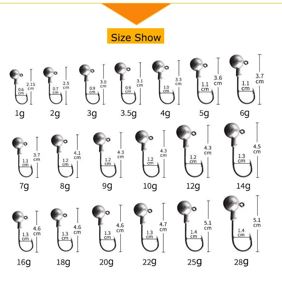 WODJYJ 1g 2g 3g 4g 5g 7g 8g 10g 14g 20g 28g jig head hook for fishing tackle ,rig soft worm hook crank lure bait hook
