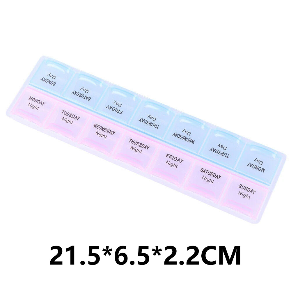 JUSTLANG Weekly 14 Grids 7 Days Pill Box Portable Travel  Cases Organizer Pill Container Storage Tablets Vitamin Medicine