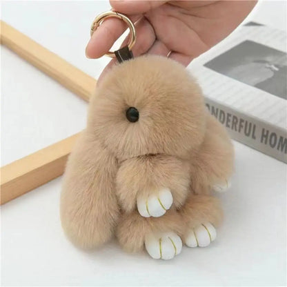 Fluffy Bunny Keychain - Plush Play Dead Rabbit Doll with Bow, Cute Animal Keychain Toy for Kids Girls, Soft Furry Gift