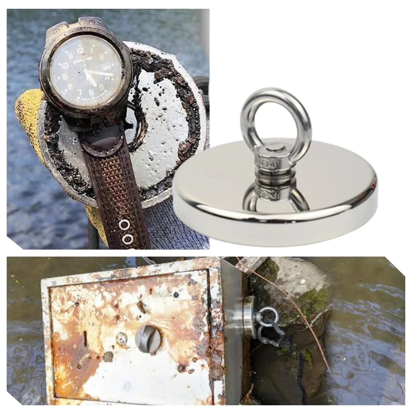 Super Strong Suction Salvage Helper, Made of N52 Heavy Rare Earth Material, with Countersunk Hole and Eyebolt Suction Metal