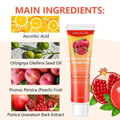 Pomegranate Full Body Deodorant Cream, 72-Hour Odor Control, Aluminum-Free, Gentle and Soothing, Fresh Scent - Suitable for Sensitive Skin, Perfume Deodorant, All-Day Freshness