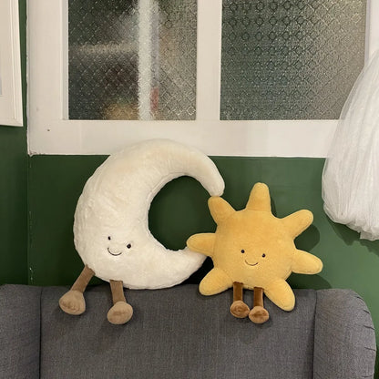 Deer INS Moon And Sun Plush Doll Stuffed Cartoon Cuddly Kawaii Sky Pillow with Legs Sitting Decor Pillow For Bedroom Sofa Chair