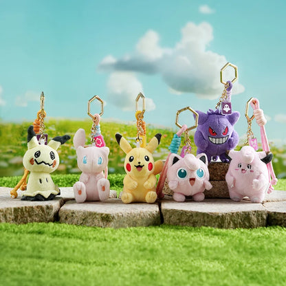 Original Anime Pokemon Kawaii Pikachu Keychain Gengar Mew Jigglypuff Mimikyu Stuffed Toy Cute Plush Keyring Doll Pendant Gift