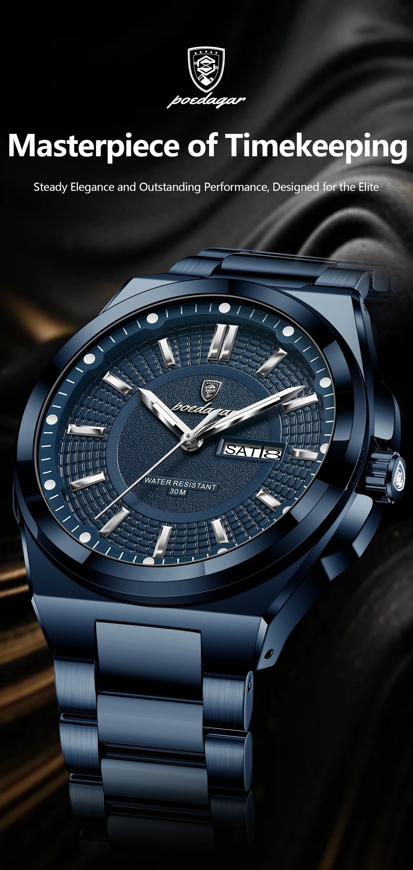 POEDAGAR Top Business Men Wristwatch Stainless Steel Waterproof Luminous Casual Man Watch Date Week Stylish Men's Quartz Watches