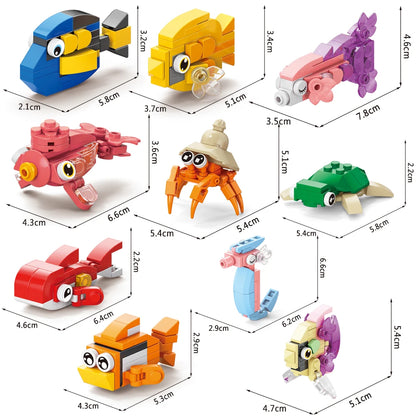 Animals World Insect Fish Bird Dog Elephant Panda Giraffe Honeybee 10 In 1 Building Blocks Kit Bricks Model Kids Toy Children