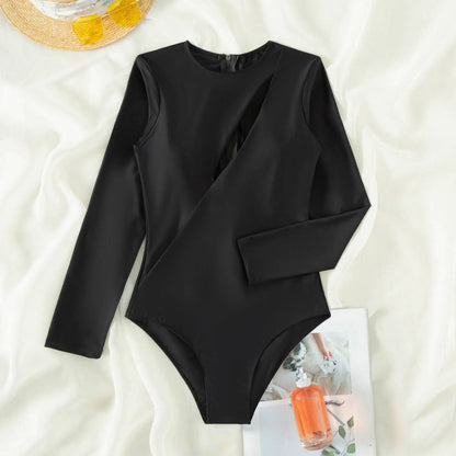 New Patchwork One-Piece Swimsuit Long Sleeve Swimwear Sports Backless Women's Swimming Bathing Suit Beach Wear Bather Surfing