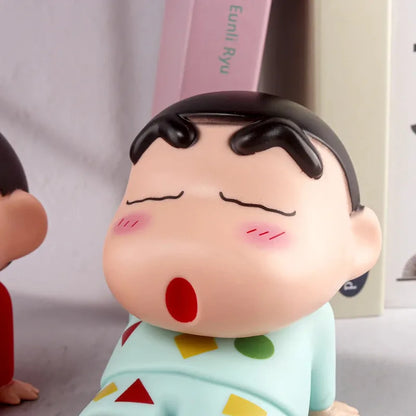 Crayon Shin-Chan Figures Phone Holder Kawaii Anime Desktop Ornaments Cartoon Watching TV Phone Support Cute Doll Decorations
