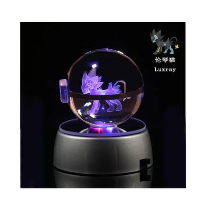 Anime Pokemon 3D Crystal Ball Snorlax Figure Pokeball Engraving Crystal Charizard Model with LED Light Base Kids Gift ANIME GIFT