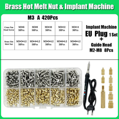 M2 M3 M4 Brass Insert Nut Bolt Screw Implantation Machine Hot Melt Knurled Thread Heat Soldering Iron Tip 3D Printer Accessory