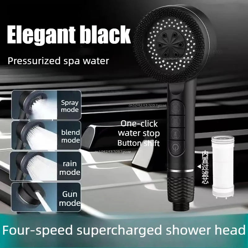 Filtered Supercharged Shower Head Four-speed Adjustment With Water Seal Multi-functional Home Shower Bathroom Accessories