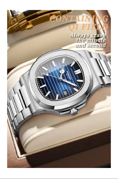 BINBOND sturdy stainless steel strap quartz wristwatches for men luxury luminous waterproof auto date accurate men's watch reloj