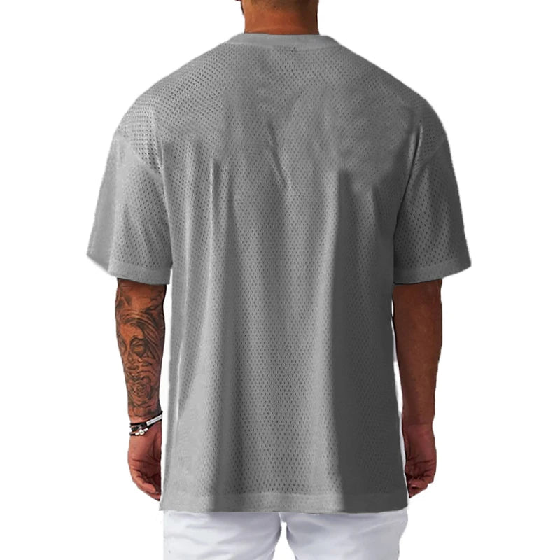 Oversized Loose Short Sleeve Quick Dry Shirt Gym Bodybuilding Breathable Cool Mesh Clothing Mens Fitness Workout Muscle T-shirts