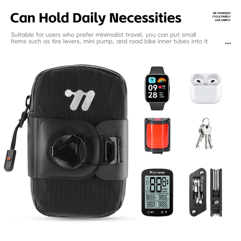 WEST BIKING Bicycle Saddle Bag Lightweight Waterproof Bike Seat Tail Bags Wear-Resistant Rotating Lacing Buckle Bike Accessories