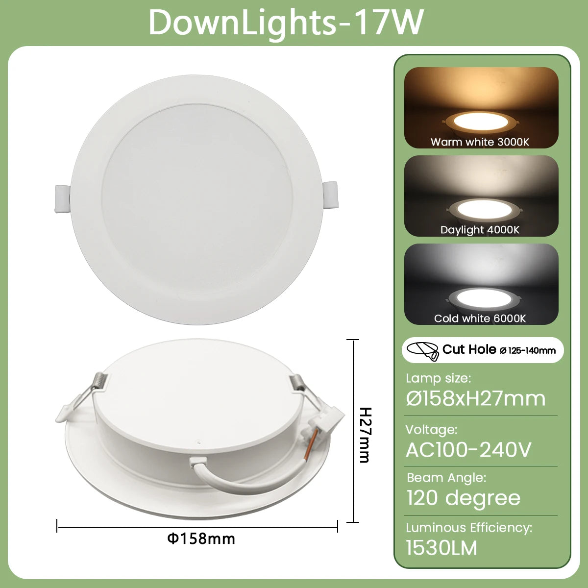 1-10pcs/lot Recessed Led Downlight Round Leds Panel Light 120V 220V 3000K-6000K 10W 20W 24W Spot for Foyer Indoor Lighting