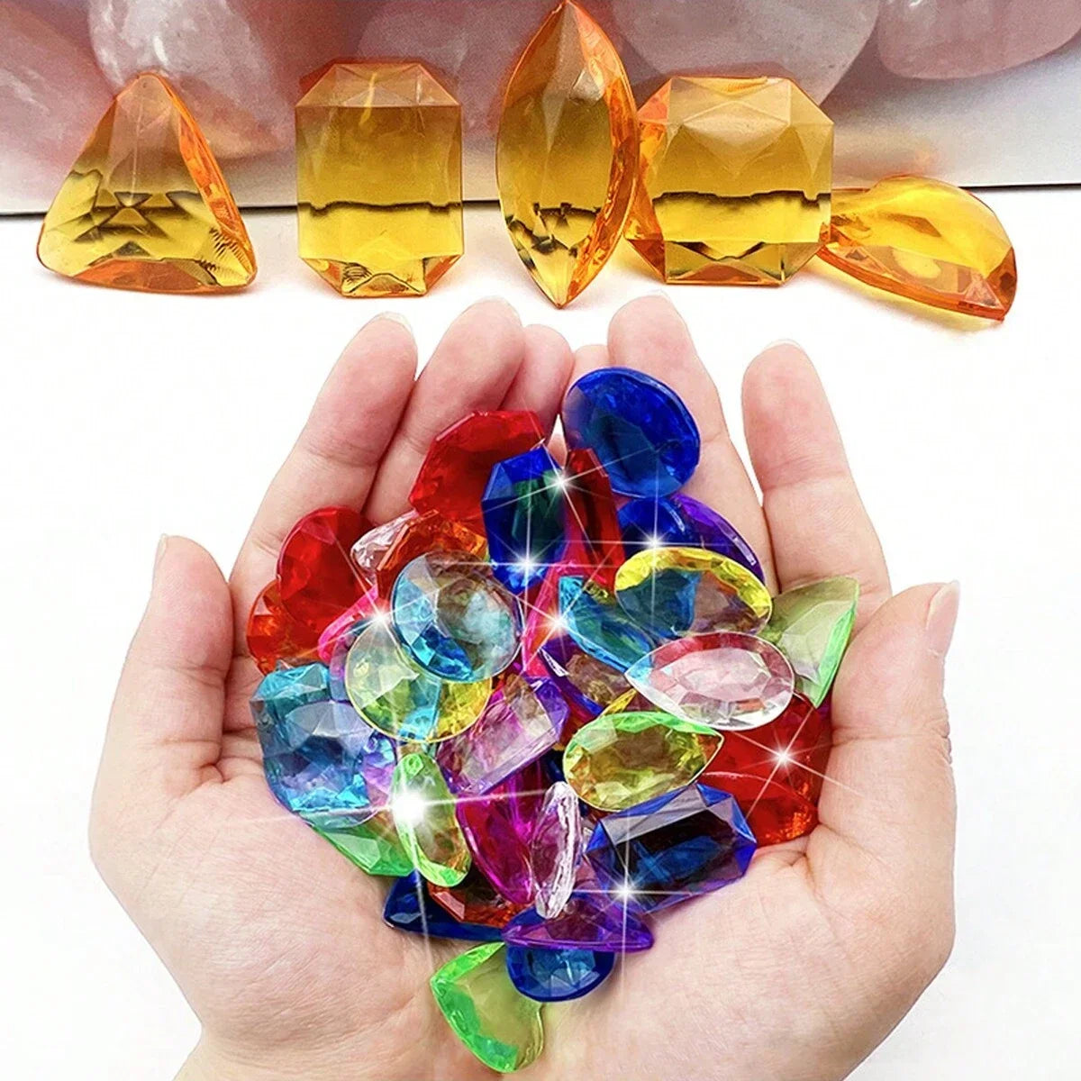 100pcs DIY Pirate Treasure Gem Toys Fake Acrylic Sparkling Gem Diamond Toys Colorful Beach Gemstones Pirate Jewelry Toys