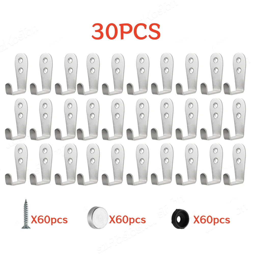 20/10 PCS Double Hole Hook Heavy Duty Stainless Steel Wall Hook Waterproof Hook Bathroom Hanging Towel Key Coat Bag