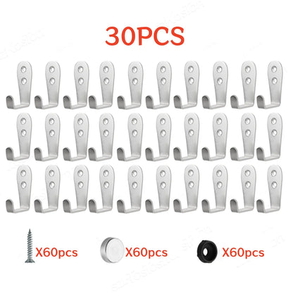 20/10 PCS Double Hole Hook Heavy Duty Stainless Steel Wall Hook Waterproof Hook Bathroom Hanging Towel Key Coat Bag