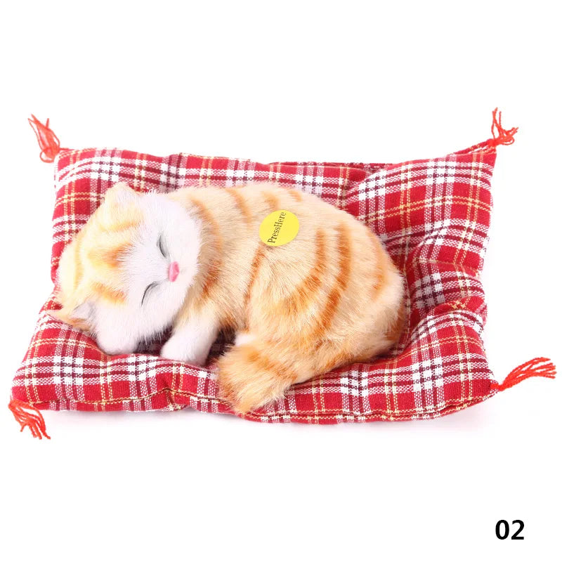 Brand New Simulation Animal Doll Plush Sleeping Cats Toy With Cushion Can Speak Out with Sound Kids Gift Stuffed Desk Ornament