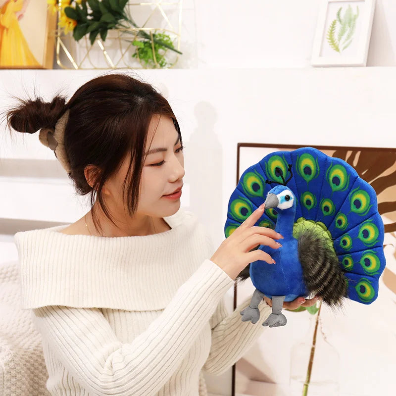 Cute Simulation Green Peacock Plush Toy Blue Peacock Doll Decorative Ornament Gift Bird Doll Zoo Souvenir Ornament Photo Props