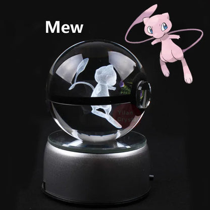 Anime Pokemon 3D Crystal Ball Snorlax Figure Pokeball Engraving Crystal Charizard Model with LED Light Base Kids Gift ANIME GIFT