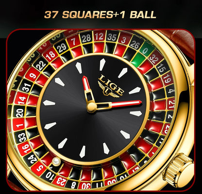 LIGE Fashion Men Watch Rotating Dial Las Vegas Roulette Desktop Theme Watch Men Waterproof Luminous Clock Watches Creative Clock