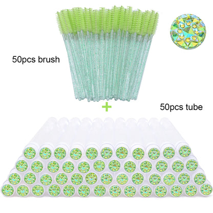 50Pcs Eyelash Brush Tubes With Crystal Lash Mascara Wands Eyebrow Comb Spoolies Container Lash Brush Applicators  Makeup Tools