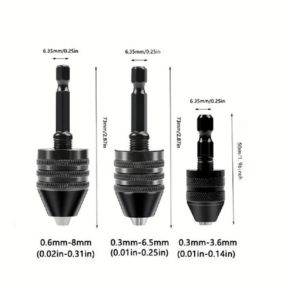 0.3mm-8.0mm Mini Keyless Chuck Electric Drill Bits Collet Converter Extension Screwdriver Chucks Adapter Fixture 1/4" Hex Shank