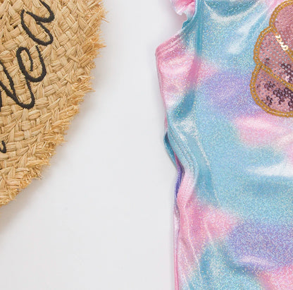 Fishscale Bandage Girls Kids Swimsuit 2026 Shell Shape Embroidery Children Girls One Piece Swimwear Beach Wear Monokini