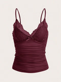 Contrast-Lace Bow-Front Cami Crop Top