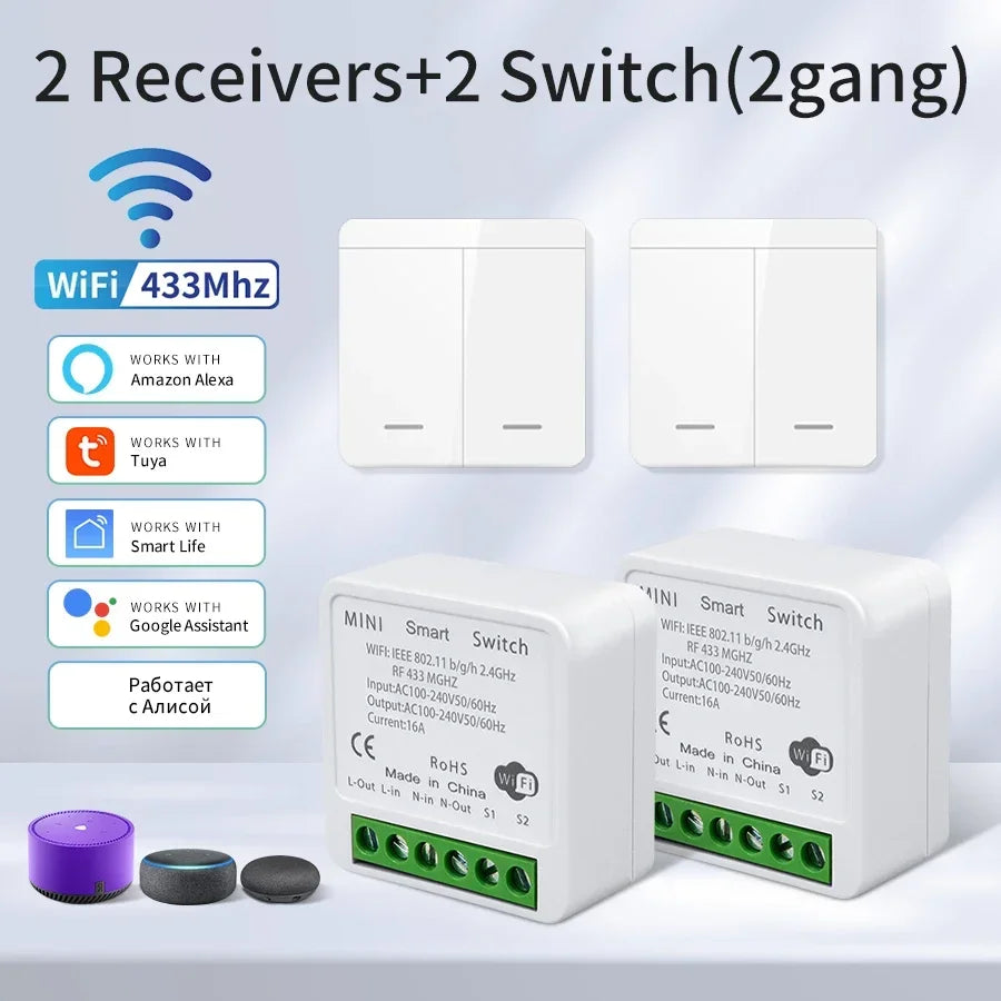 Tuya Smart WiFi Switch For Lighting RF 433MHz Wireless Switch Smart Life APP Voice Control Work With Alice Alexa Google Home