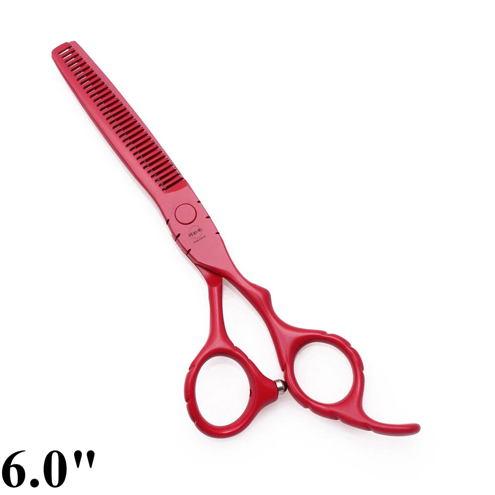 Professional Hairdressing Scissors 5.5" 6" AQIABI Japan Stainless Thinning Scissors Barber Shop Hair Cutting Scissors Red A1010
