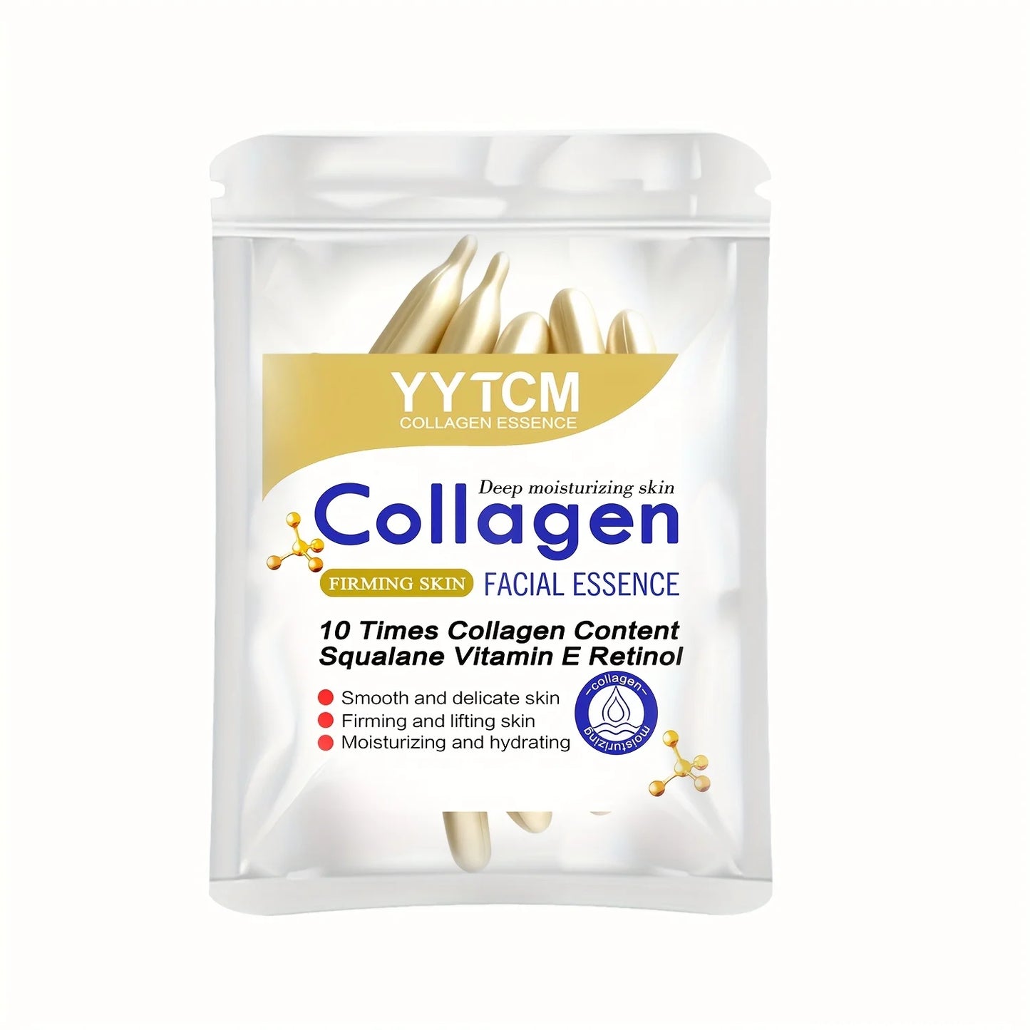 Collagen Firming Capsule Essence, Moisturizing and Smoothing the Skin, Contains Plant-Based Squalane, Retinol, and Vitamin E Deep Hydration Essence (0.4Gx30 Capsules)/Bag-1 Bag
