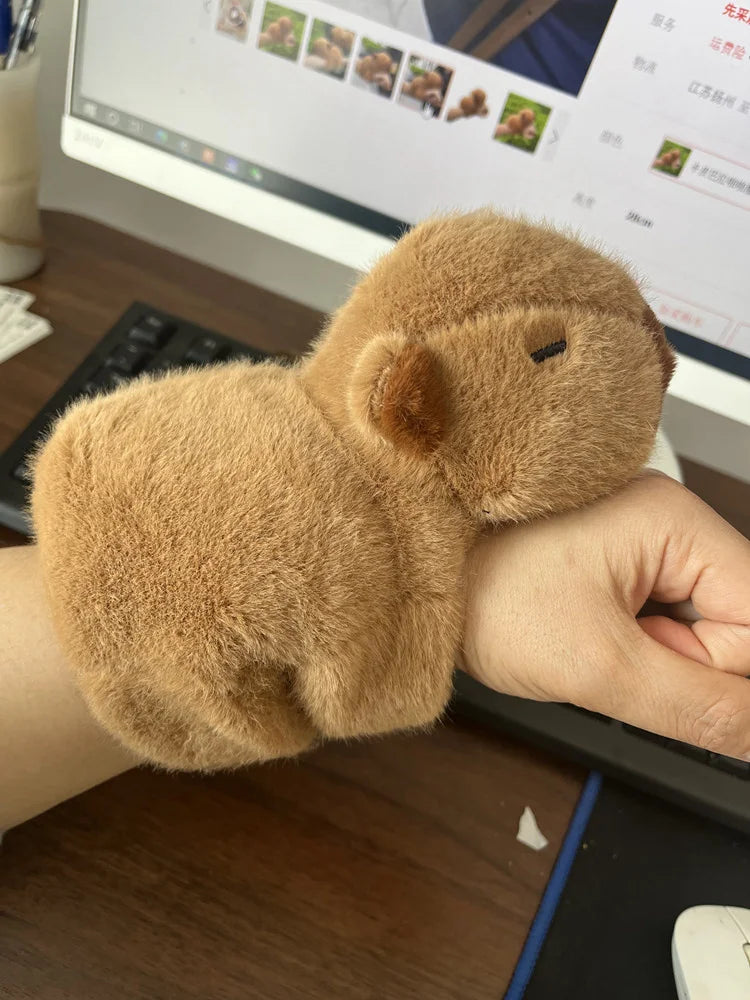 Lovely Capybara Animal Slap Snap Wrap Wristband Bracelet Plush Stuffed Animal Kawaii Capybara Hand Ring Wristband Kid Funny Toys