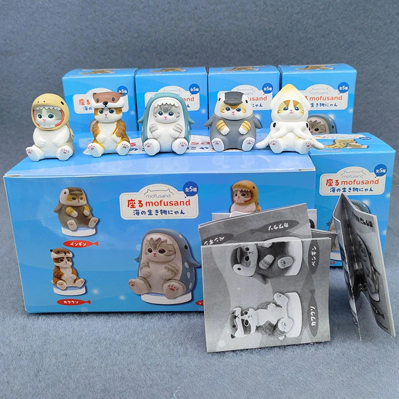 4cm Mofu Cat sands Action Figure Collection Set Animal Headgear Doll Kawaii  Cute PVC Model Desktop Decoration Crafts Gifts Toys