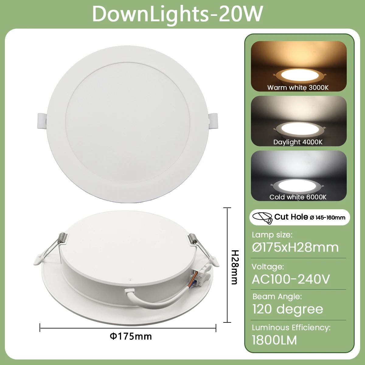 1-10pcs/lot Recessed Led Downlight Round Leds Panel Light 120V 220V 3000K-6000K 10W 20W 24W Spot for Foyer Indoor Lighting