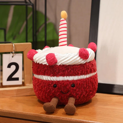 Kawaii Cartoon Hot Cake Plush Doll High Quality Soft Stuffed Fruit Strawberry Wedding Cake Simulation Food Plush Toy Home Decor