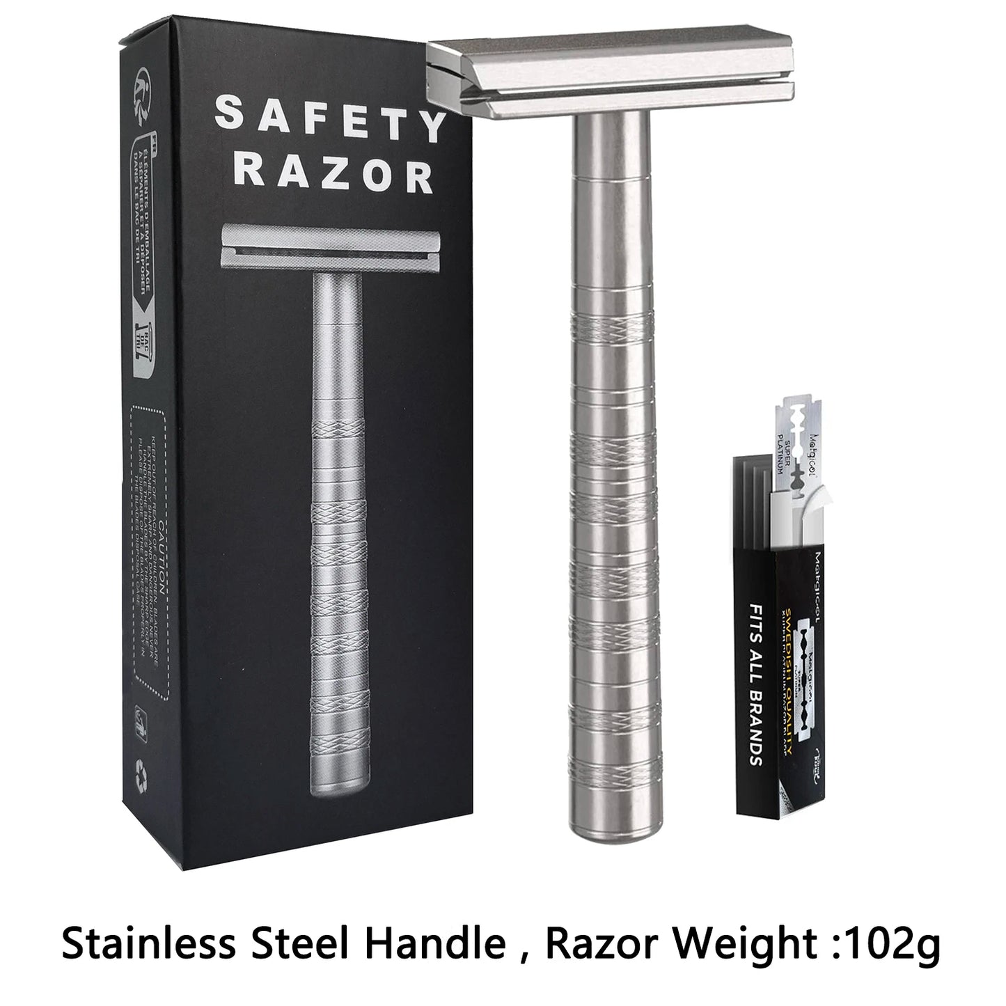 Double Edge Safety Razor with 5 Spare Blades 30° Angled Precision Reusable Single Blade Razors for Men and Women