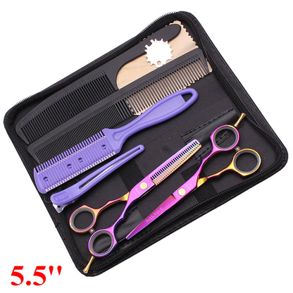 5.5'' Professional Hairdressing Hair Scissors 440C Cutting Shears Thinning Razor Comb Set Salon Barber Home Dropshipping A1104