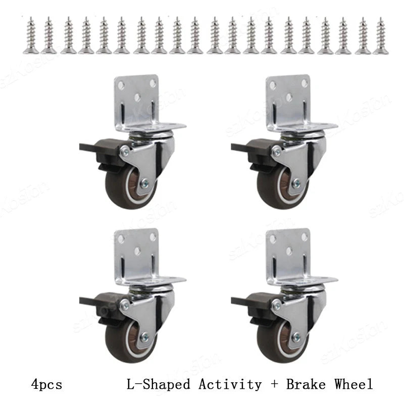 4Pcs L-shaped Furniture Caster 1-2 inch Universal Soft Rubber Wheel For Platform Trolley Chair Accessory Swivel Caster Household