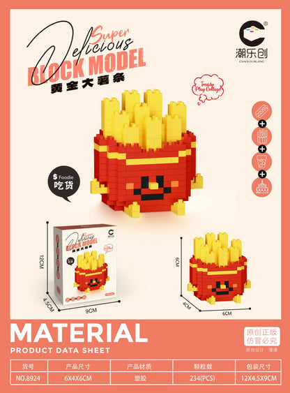 CLC Diamond Particle Casual Splicing Fruit French Fries Burger Block Toys Happy Food and Play Series Toys for Children Gifts