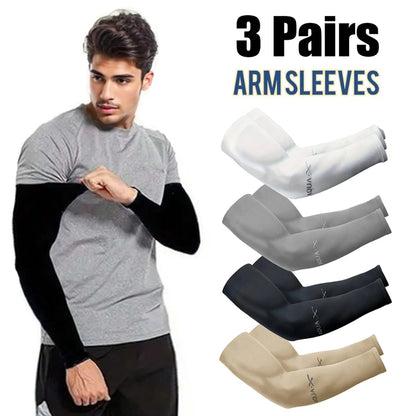 3Pairs Summer Sun Protection Ice Sleeve Men Women Fashion Breathable Elastic Ice Silk  Arm Gloves for Outdoor Cycling, Driving