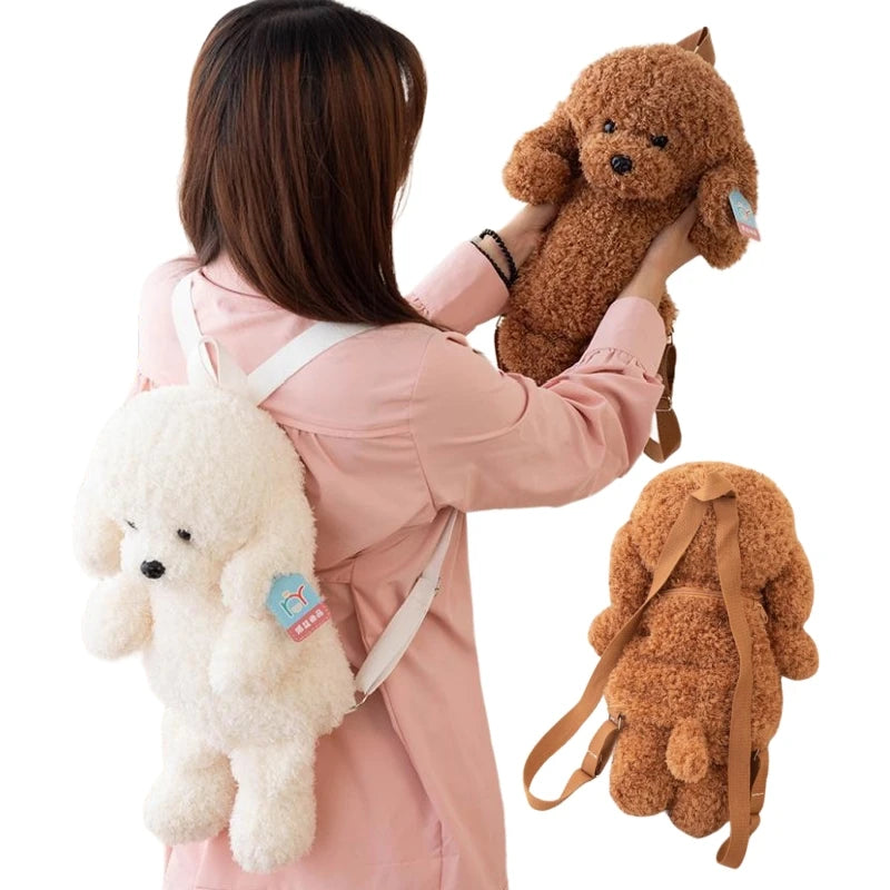 Kawaii 35/45CM Creative White Brown Dog Soft Plush Backpack School Bag Sofa Girls Kids Birthday Christmas Presents Home Decor