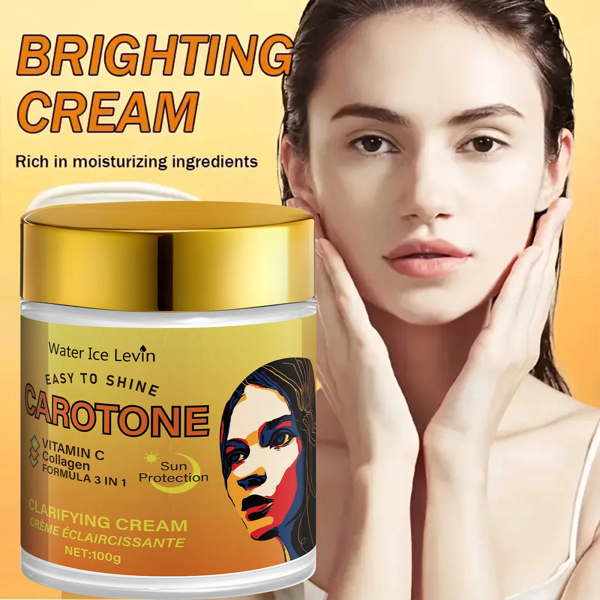 Facial Cream, Rich in Beta-Carotene, Brightening and Antioxidant, Deeply Moisturizing and Hydrating with Collagen, Lightweight and Non-Greasy Texture, Suitable for Sensitive Skin
